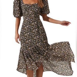 ASTR the Label - Floral Short Sleeve Asymmetrical Hem Midi Dress